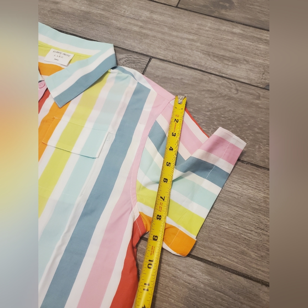ATLANTIC-PACIFIC × LAKE 100% cotton poplin rainbow colorful striped pajama set S - Picture 4 of 9